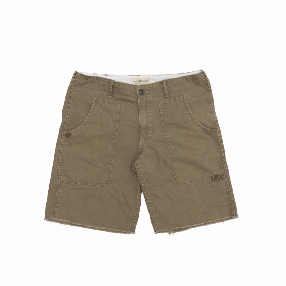Ralph Lauren Denim & Supply Military Utility Cargo Shorts Green Distressed 33